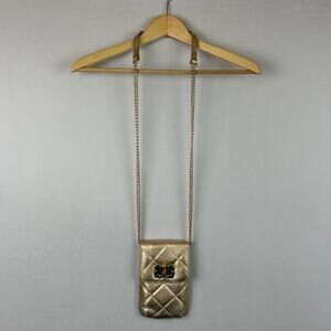 Lilly Pulitzer Phone Crossbody Gold Quilted Leather Turnlock Chain Strap 011485